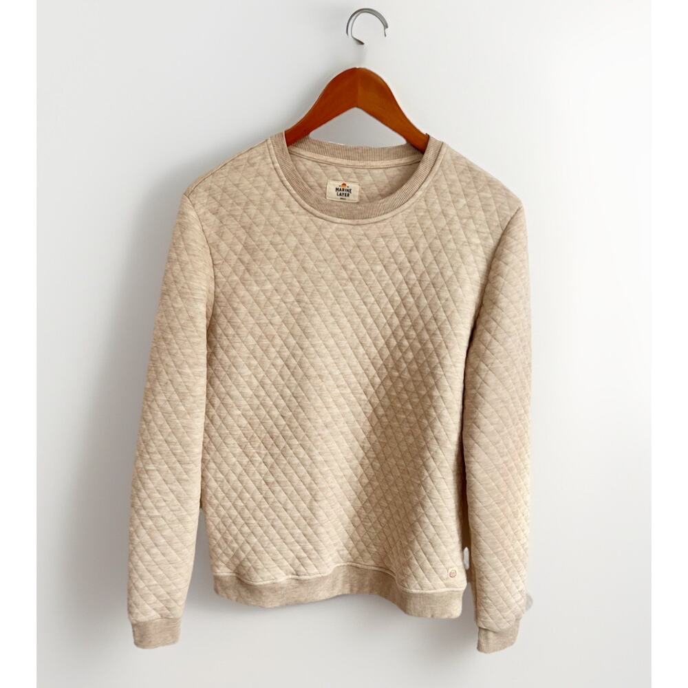 Marine Layer Corbet Quilted Sweatshirt Beige Oatmeal Women SMALL Crewneck Cozy